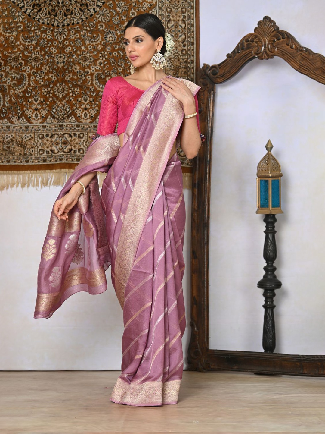 

NITARAA Woven Design Zari Organza Saree, Purple