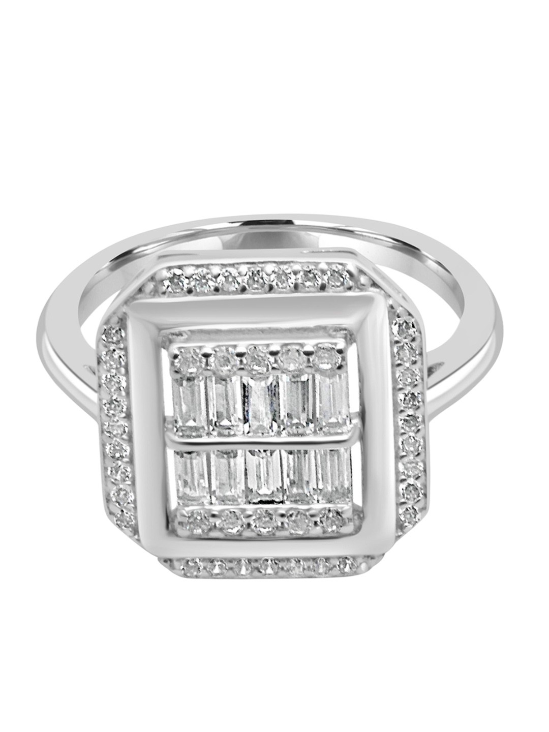 

925 SILLER 925 Sterling Silver Rhodium-Plated Cubic Zirconia Studded Finger Ring