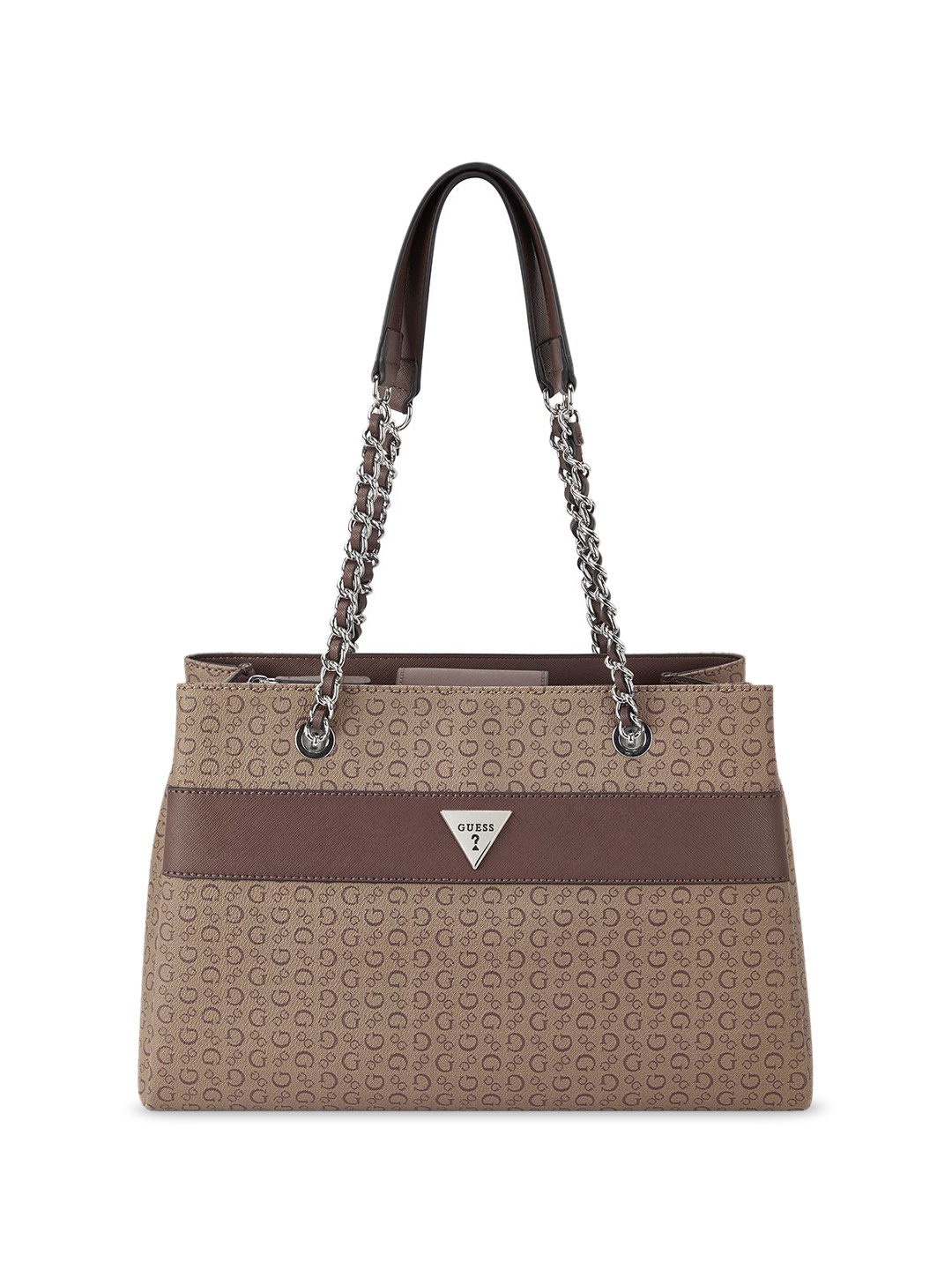 

GUESS Printed PU Structured Shoulder Bag with Quilted, Brown