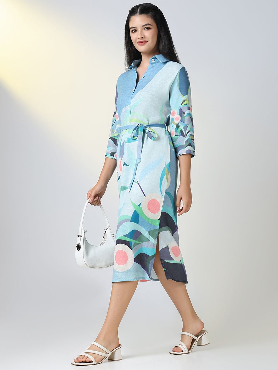 

SHOWOFF Floral Print Shirt Midi Shirt Collar Regular Sleeves Dress, Blue