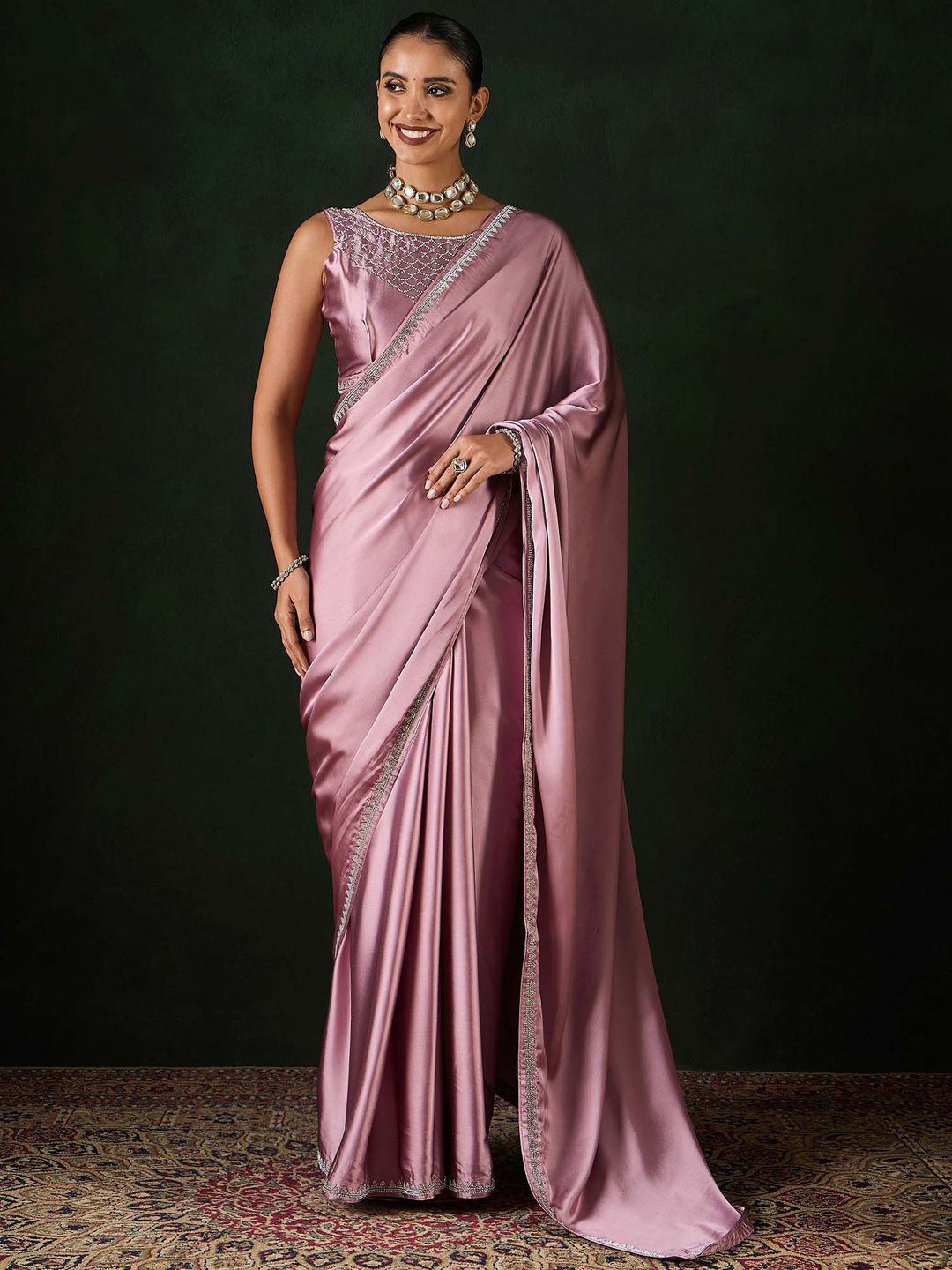 

Sangria Embellished Party Wear Saree With Unstitched Blouse, Mauve