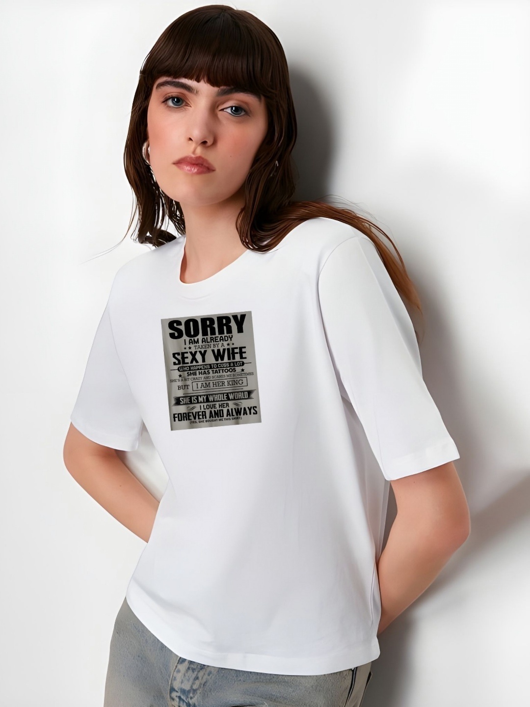 

TRENDSATTIRE Women Drop-Shoulder Sleeves T-shirt, White