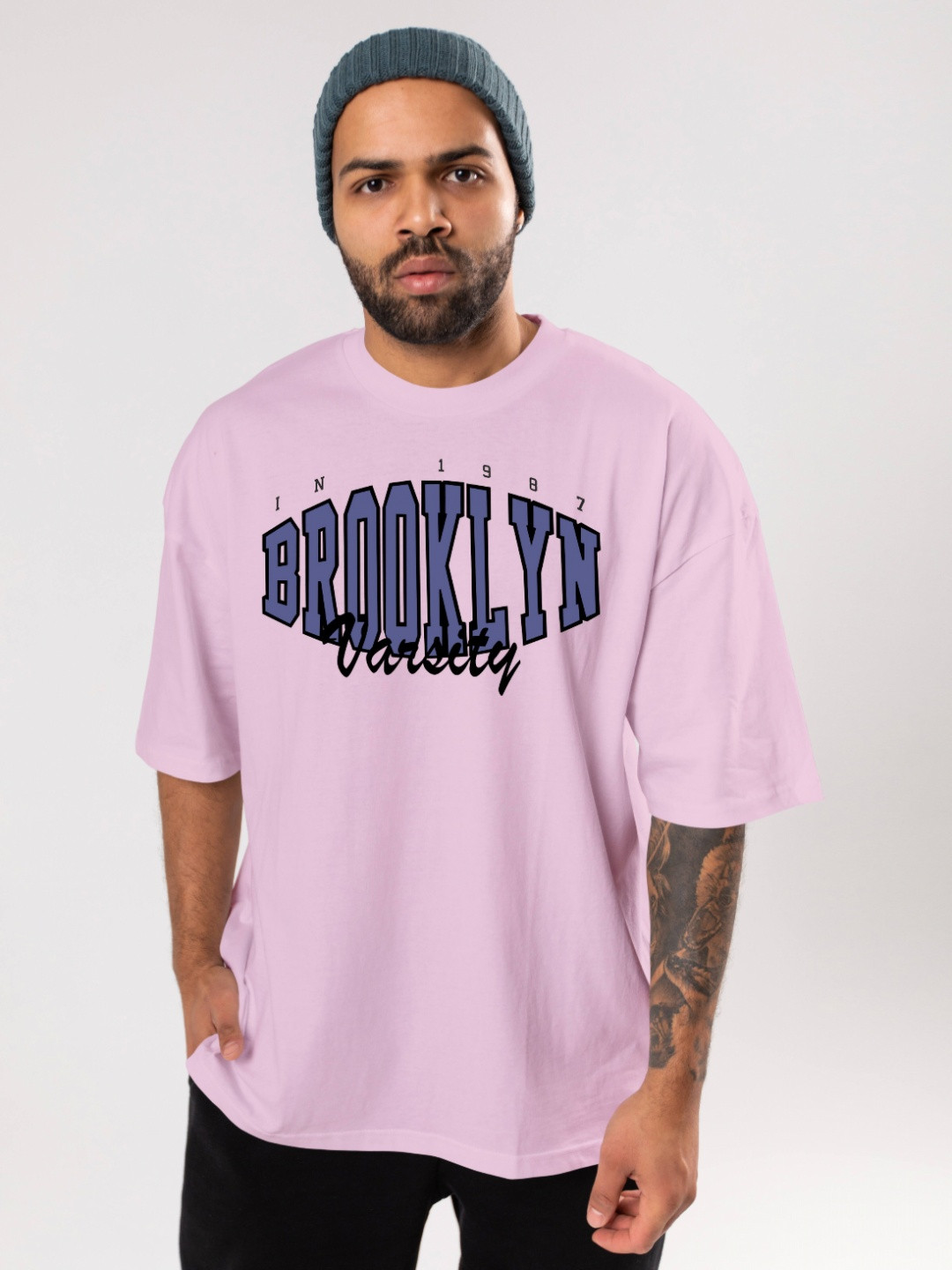 

FLYIND VOGUE OUTFIT Men Bio Finish Typography Printed Round Neck Cotton Oversized T-shirt, Lavender