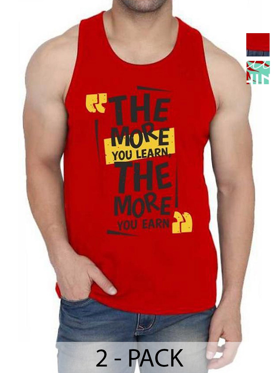 

WOOSTRO Men Pack Of 2 Typography Printed Round Neck Cotton Slim Fit T-shirts, Red