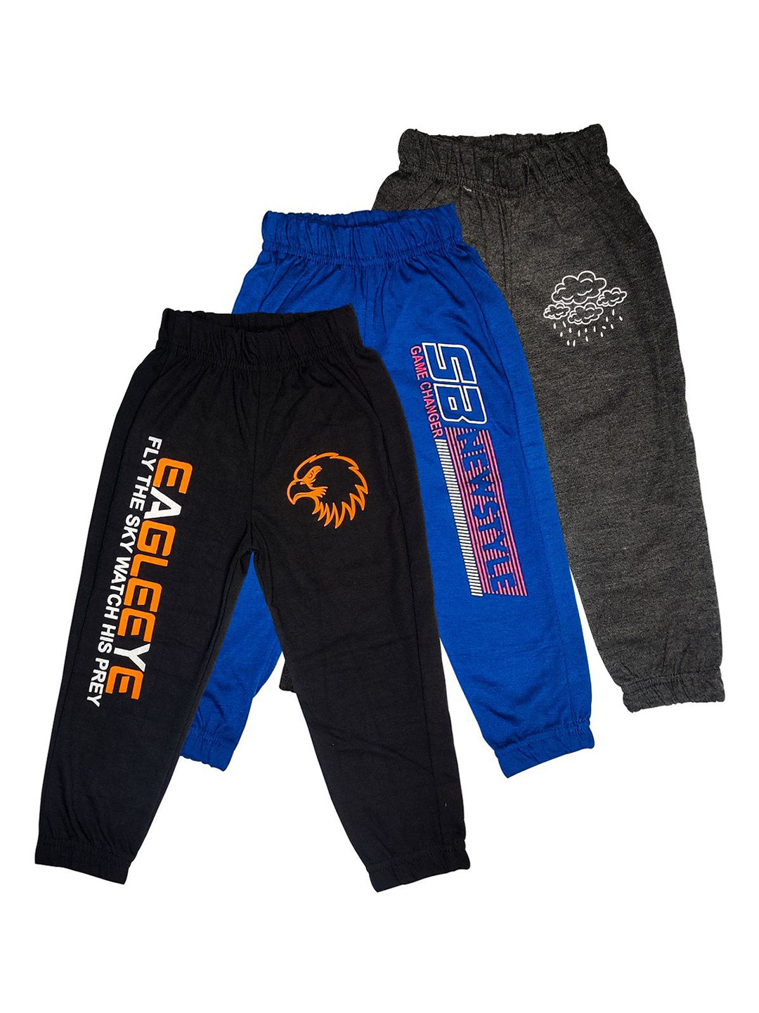 

Surfbae Kids Pack Of 3 Printed Cotton Dri-Fit Mid-Rise Joggers, Black