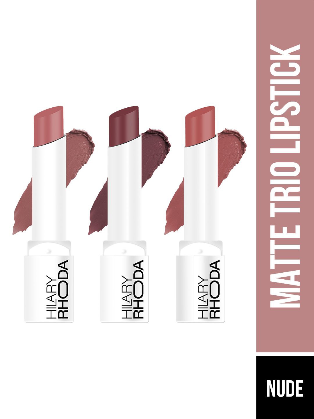 

Hilary Rhoda Set Of 3 Matte Finish Lipstick- 3g Each -Mood Trio - 02, Nude