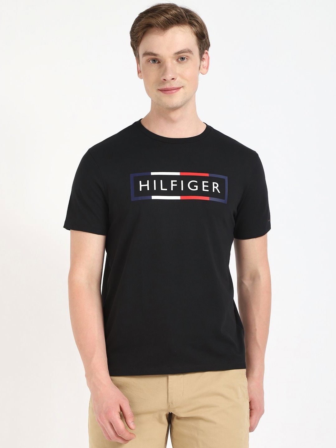 

Tommy Hilfiger Men Typography Printed Round Neck Cotton T-shirt, Black