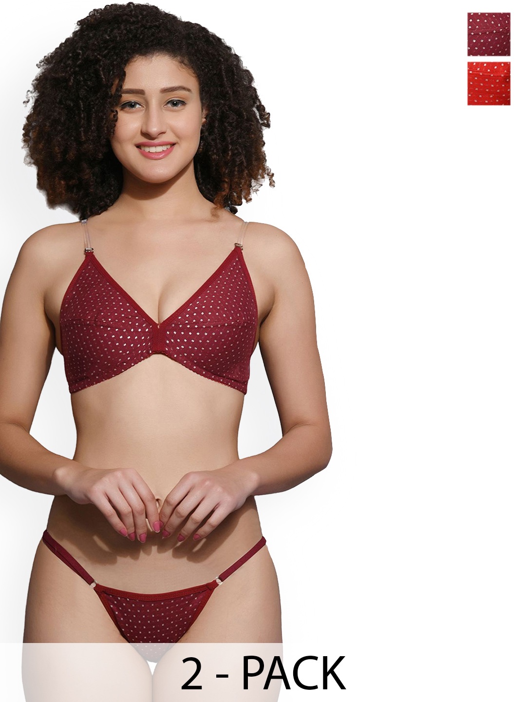 

chia fashions Women Pack Of 2 Printed Non Padded Lingerie Set, Maroon