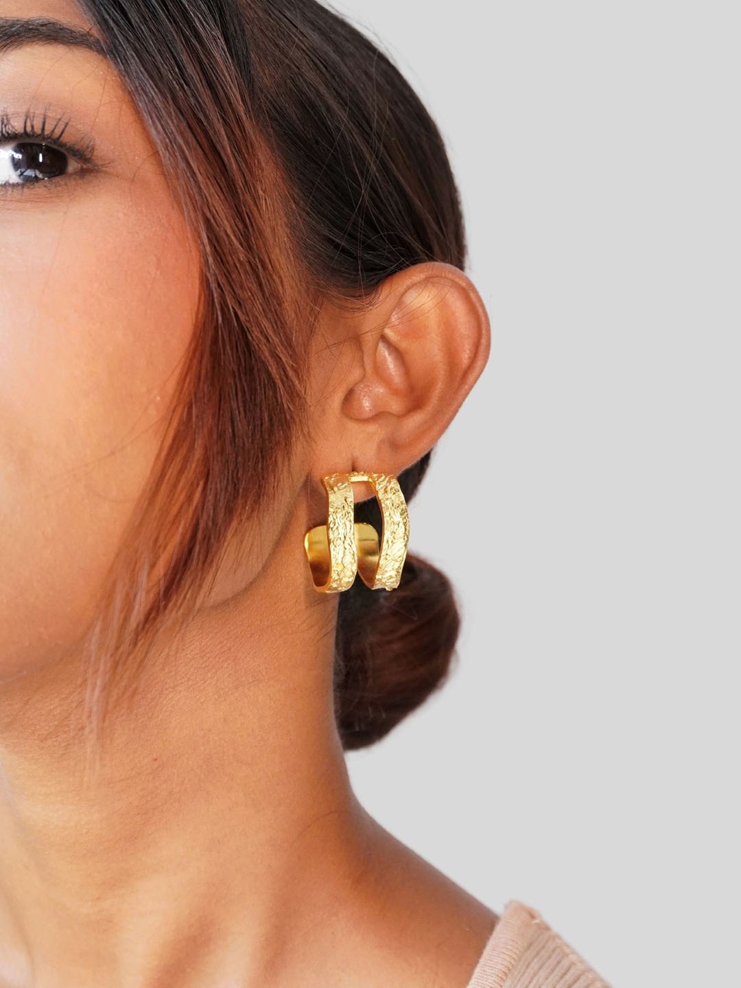 

House of Pehr Stunning Gold Plated Double Ring Statement Earrings