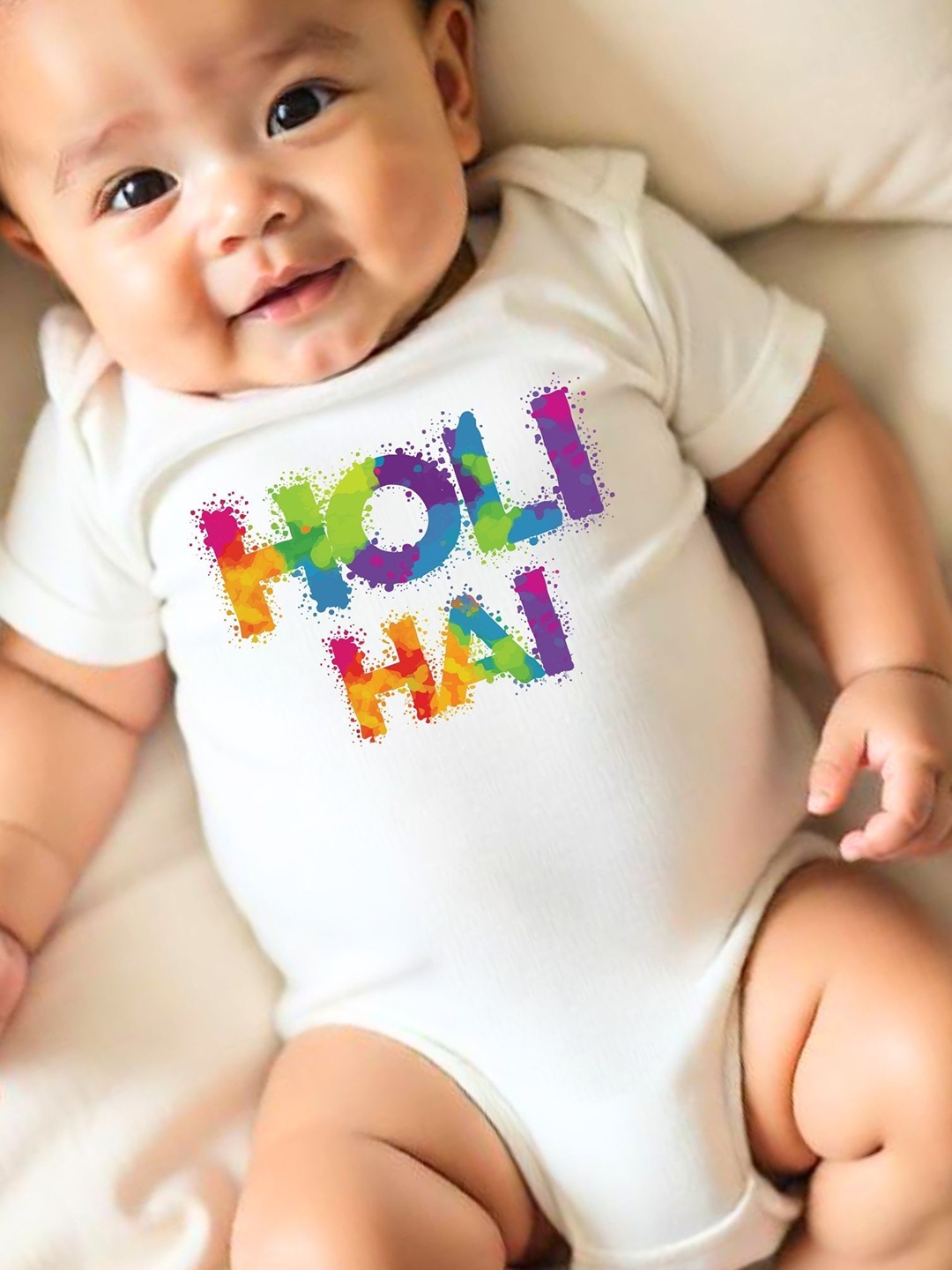 

KNITROOT Infants Holi Hai Printed Bodysuit, White