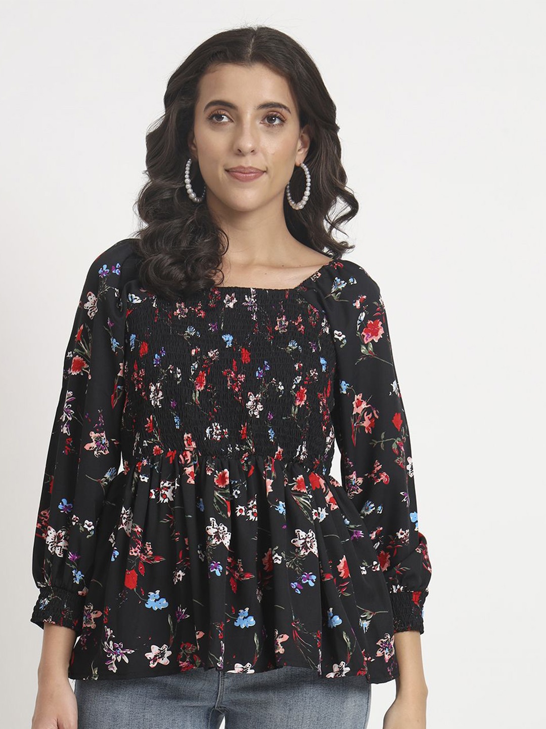 

ANGOORI FASHION Women Floral Print Top, Black