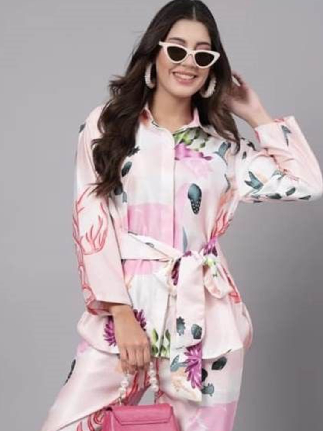 

CORSICA Floral Print Crepe Shirt Style Top, Pink