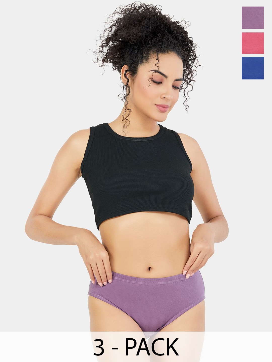 

Trylo Pack Of 3 Mid Rise Hipster Assorted Briefs RIZA PRETTY PANTY-ASSORTED COLOURS-4XL