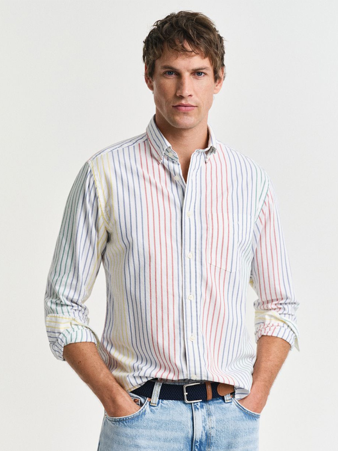 

GANT Men Regular Archieve Oxford Multi Striped Cotton Shirt, White
