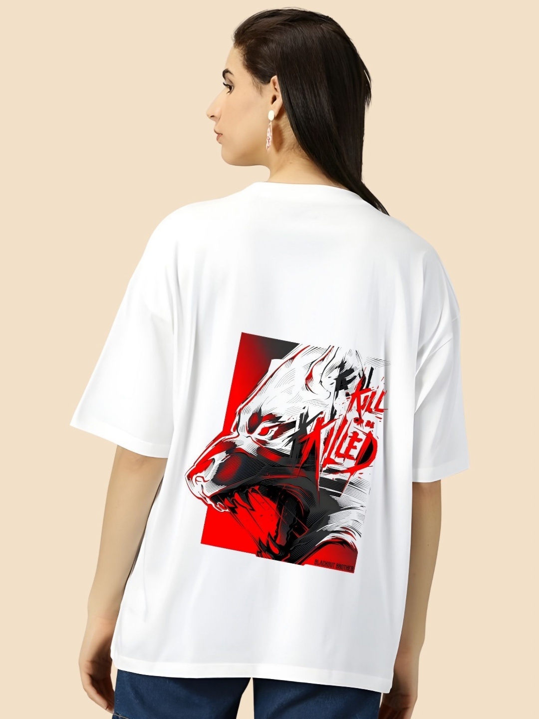 

SZN Women Graphic Printed Round Neck Cotton Oversized T-shirt, White