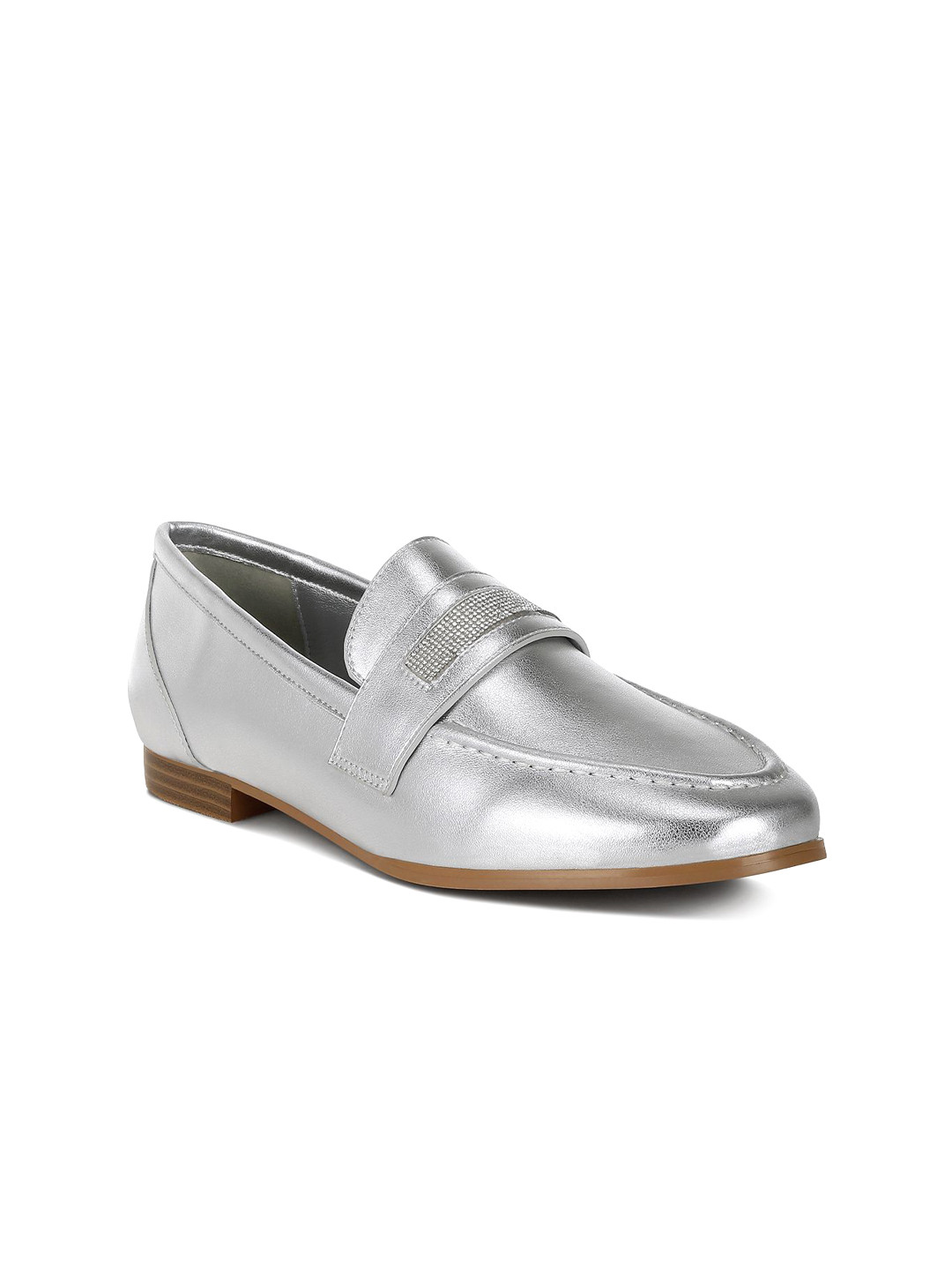 

RAG & CO Women Velvet Loafers, Silver