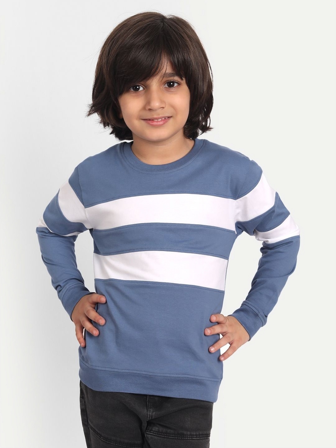 

Provogue Boys Striped Round Neck Cotton T-shirt, Blue