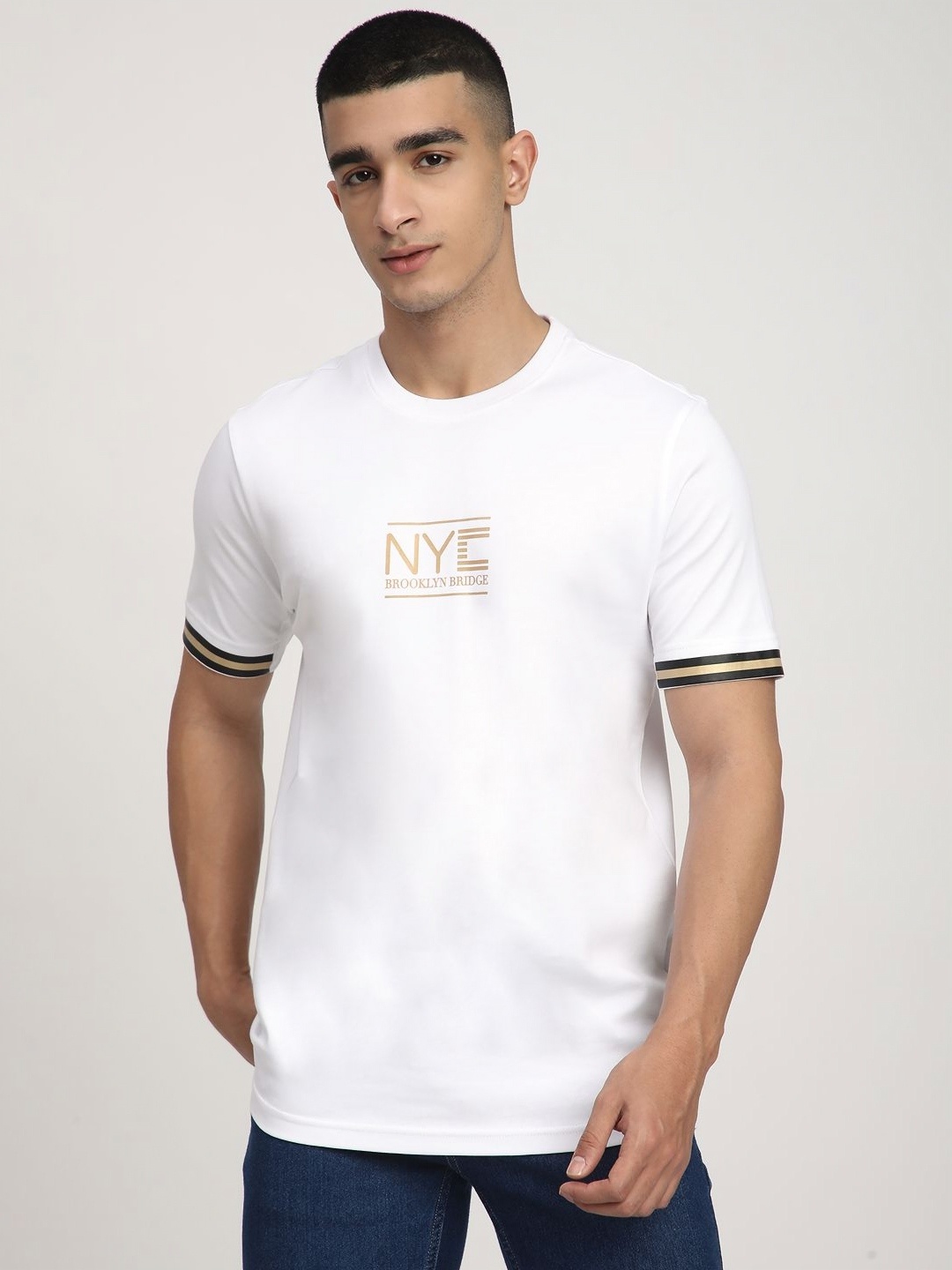 

R&B Men Typography Printed Round Neck Cotton T-shirt, White