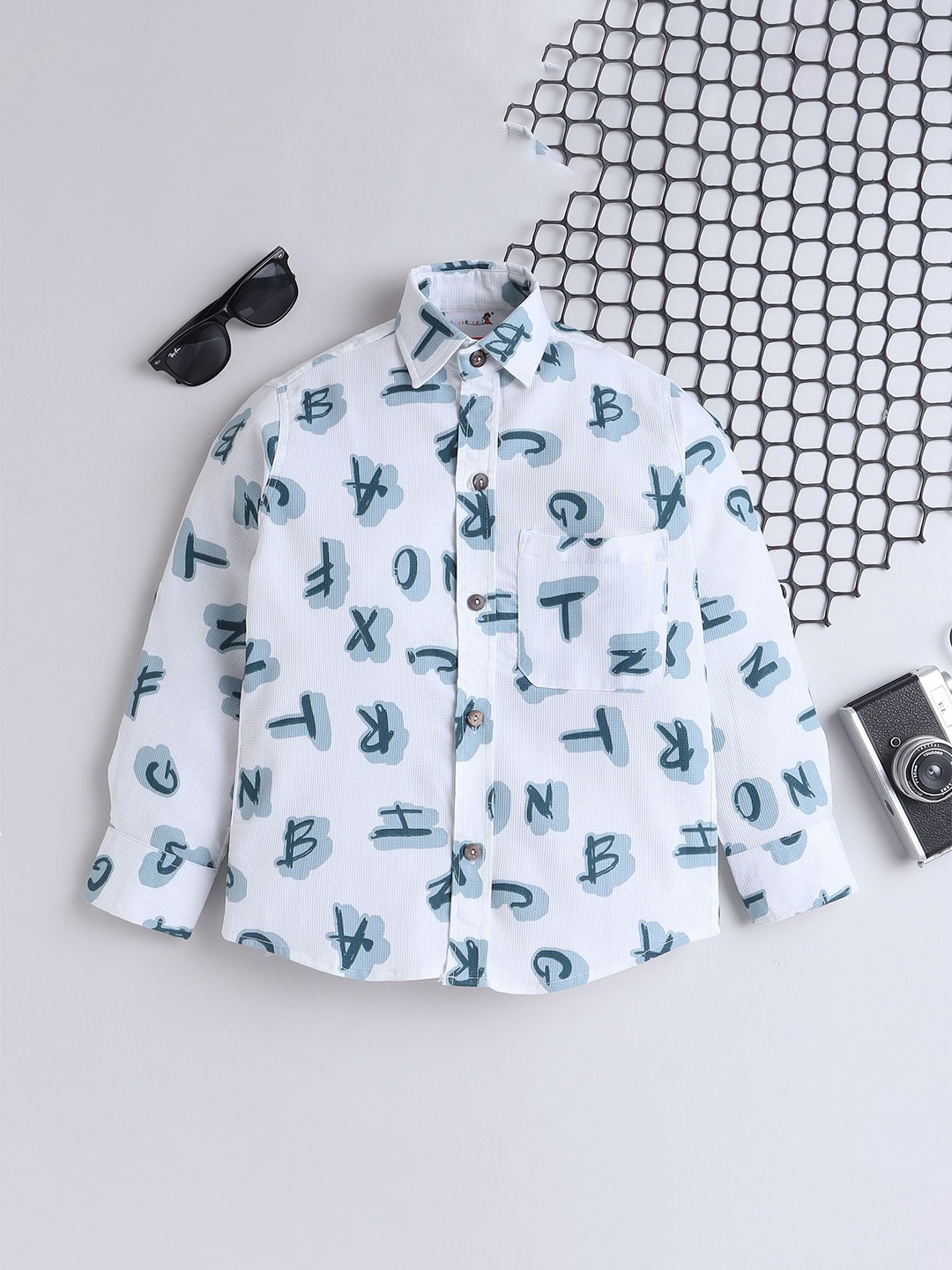 

BAATCHEET Boys Opaque Printed Party Shirt, White