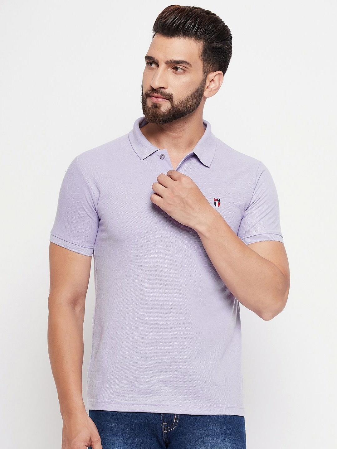 

MXN Men Solid Polo Collar Cotton T-shirt, Lavender