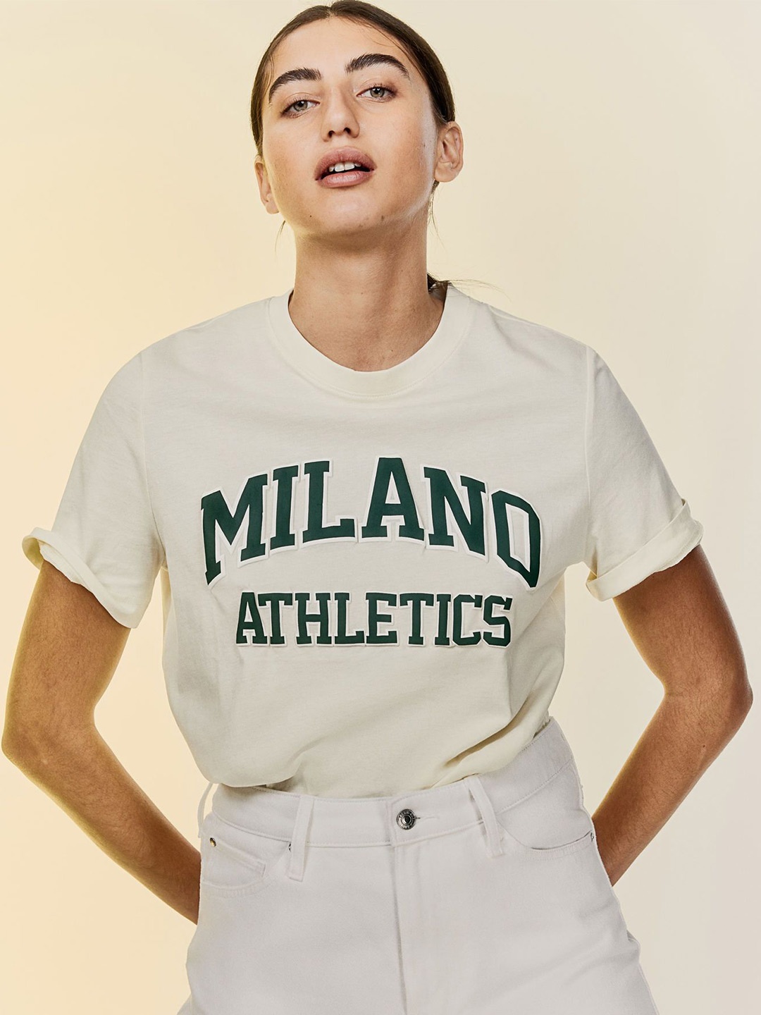 

H&M Cotton T-Shirt, Cream