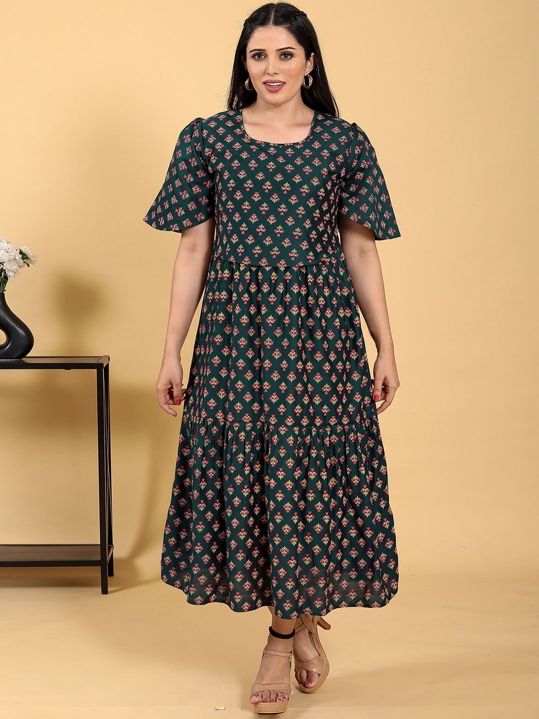 

RITIJYA Floral Printed Fit And Flare Maternity Ethnic Dresses, Green