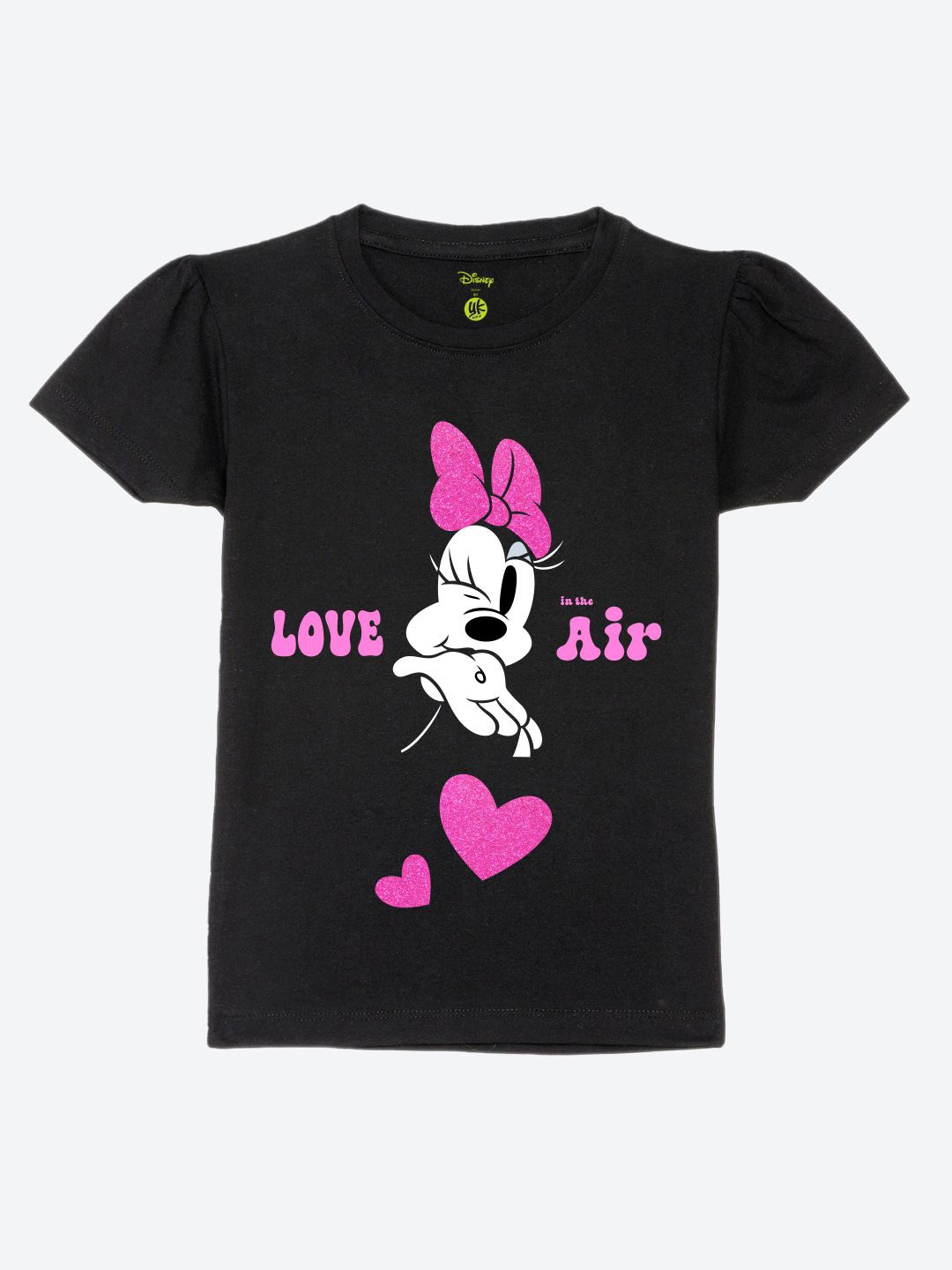 

YK Disney Print Puff Sleeve Cotton Top, Black
