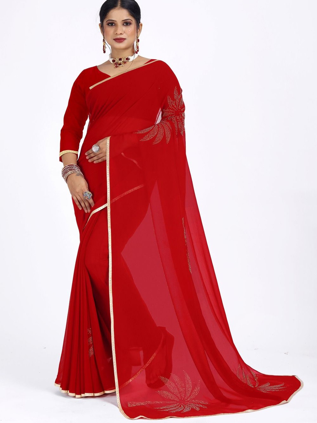 

Pemal Designer Beads and Stones Pure Georgette Saree, Maroon