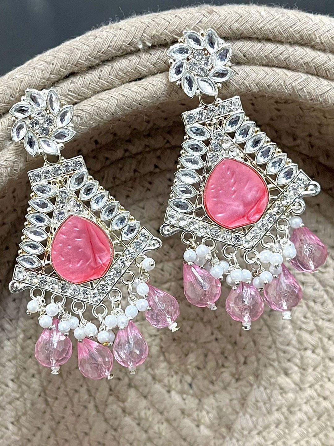 

TANLOOMS Triangular Drop Earrings, Pink