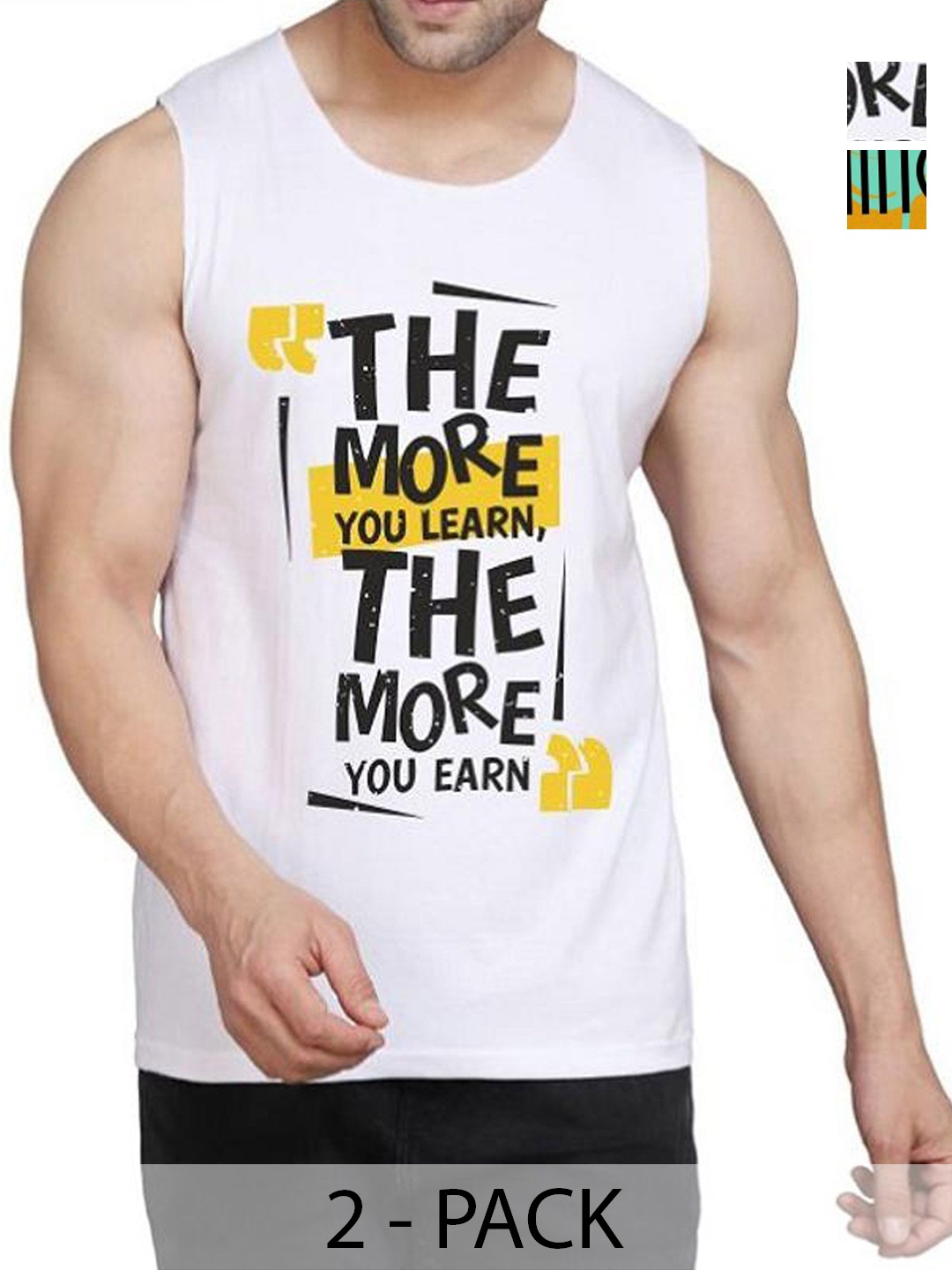 

WOOSTRO Men Pack Of 2 Typography Printed Round Neck Cotton Slim Fit T-shirts, Mustard