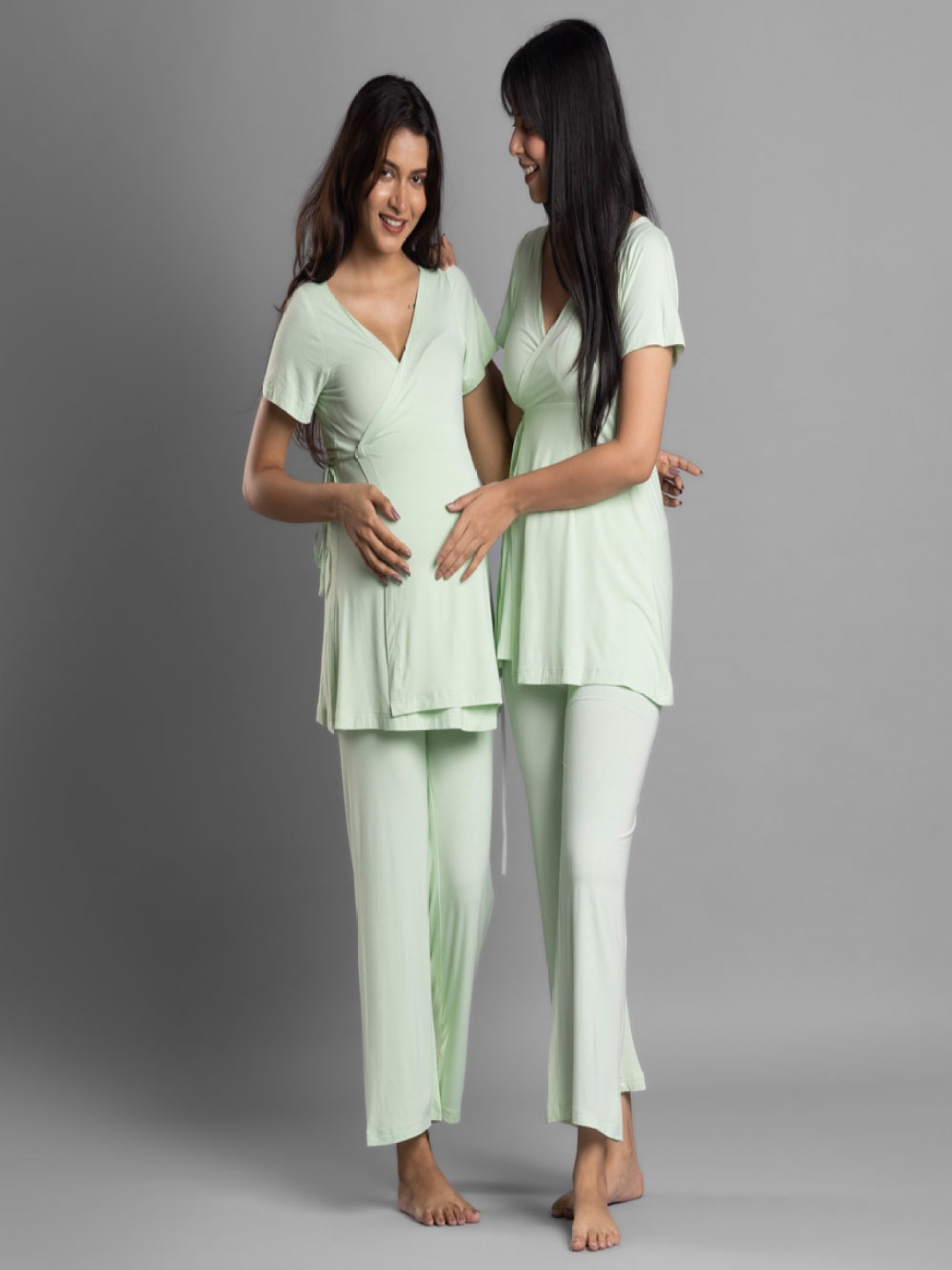 

Block Hop Maternity V-Neck Top & Trouser, Green