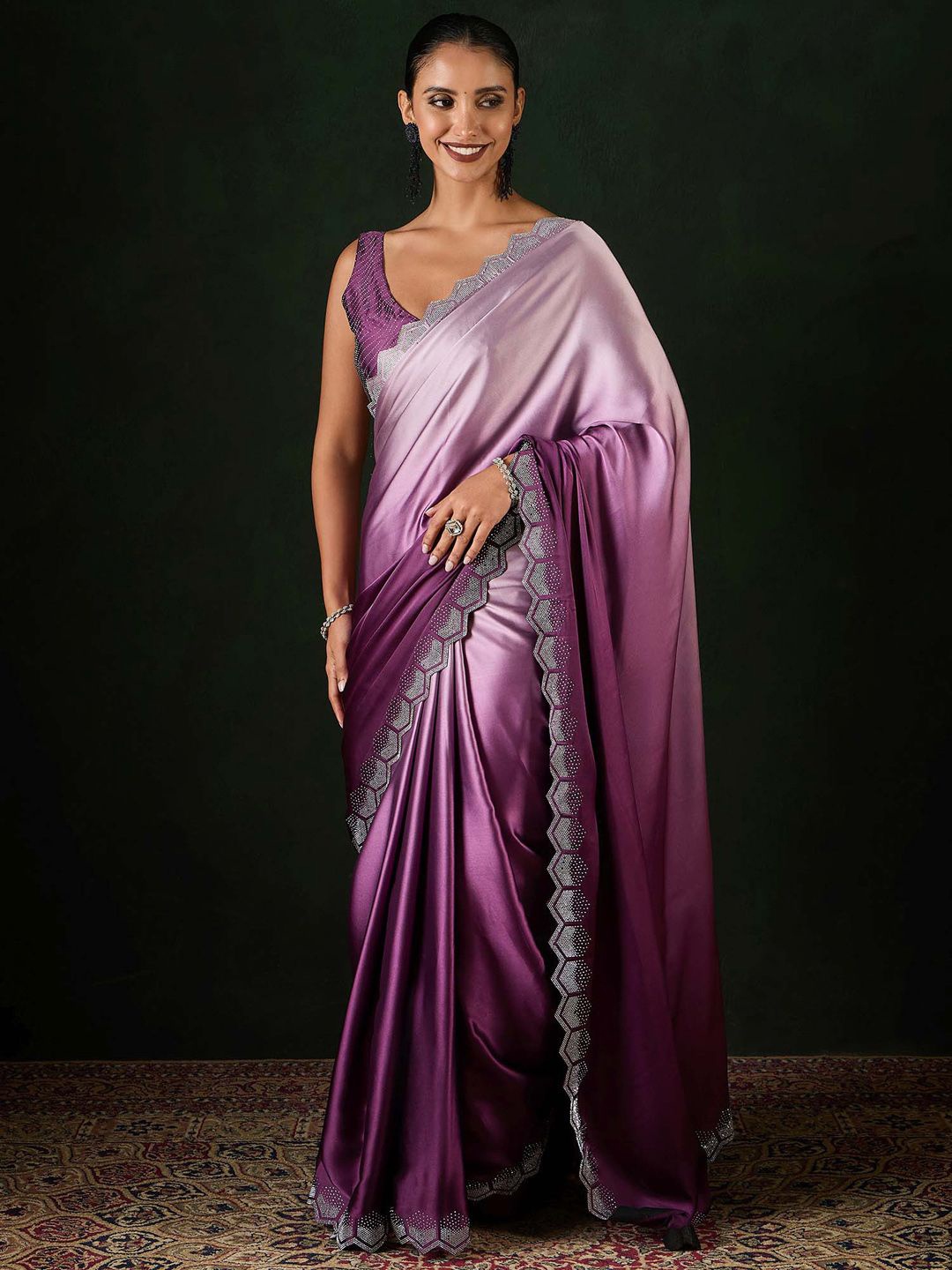 

Sangria Embellished Party Wear Saree With Unstitched Blouse, Purple