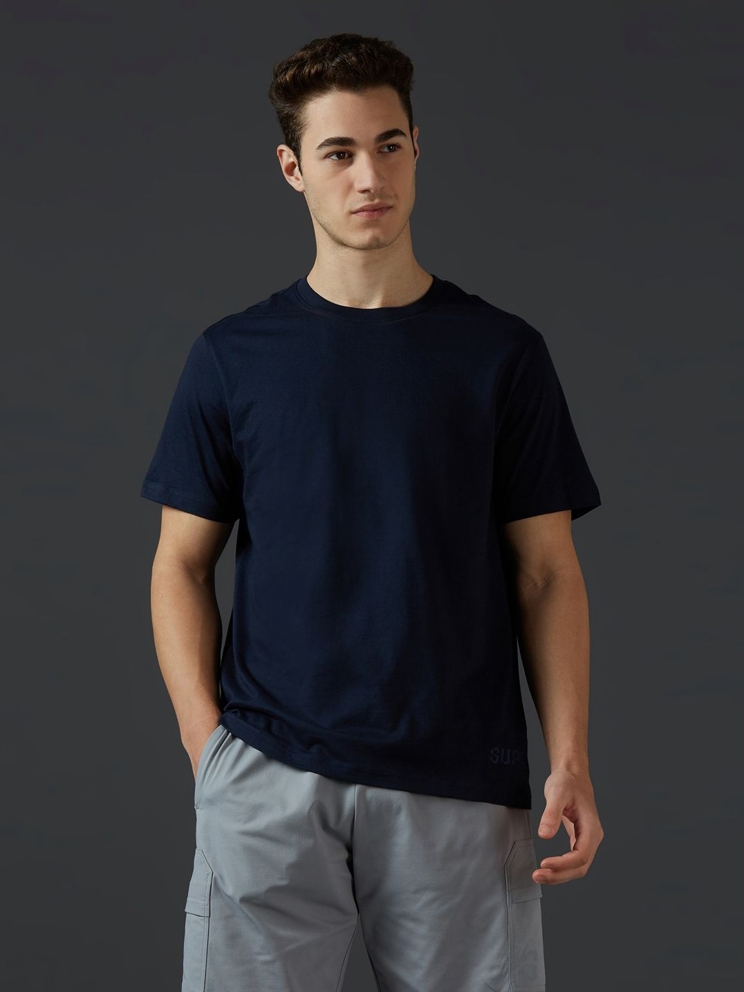 

Supa Men Solid Round Neck Cotton T-shirt, Navy blue