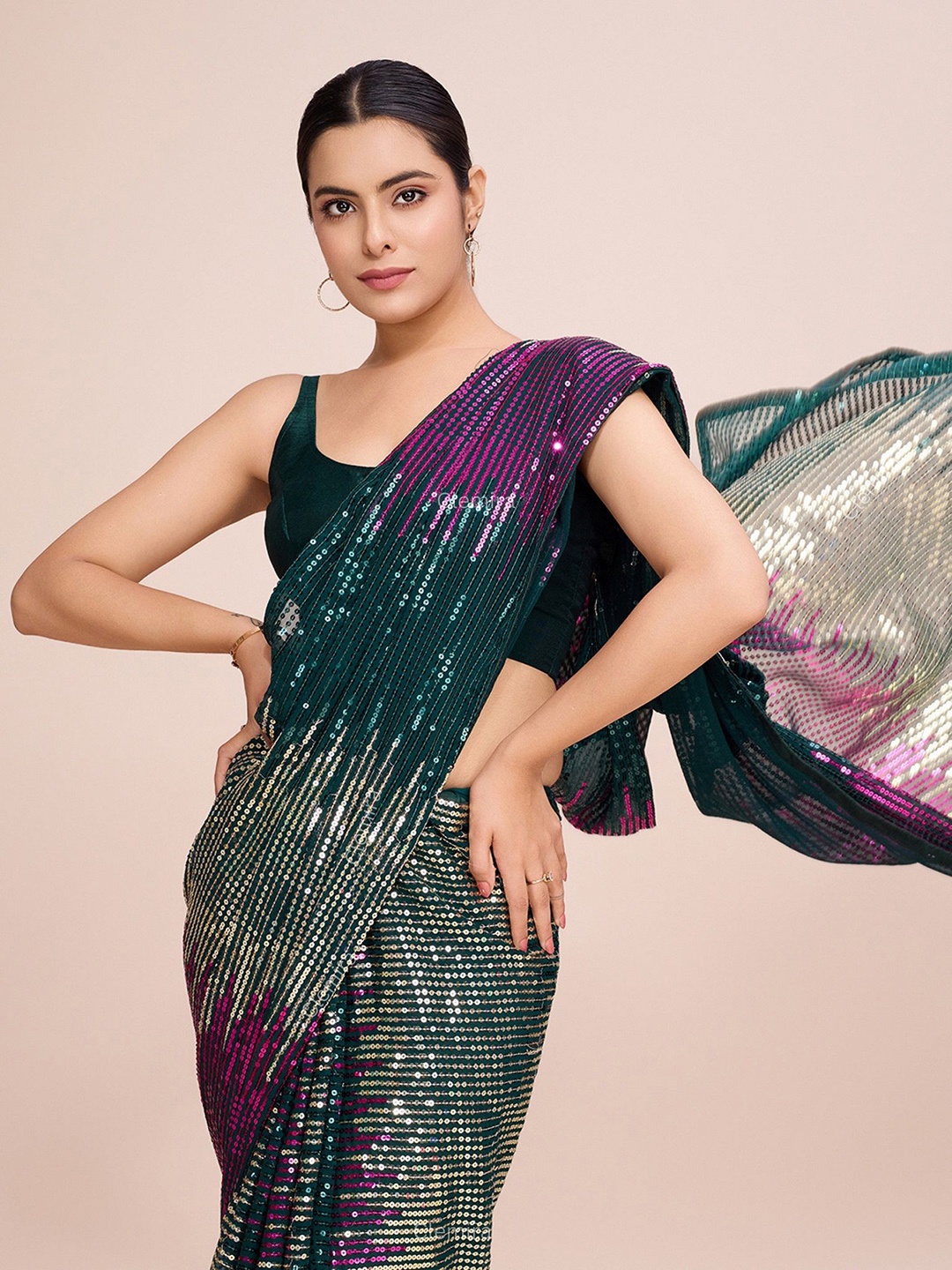 

FashionsEye Embellished Sequinned Pure Georgette Saree, Multi