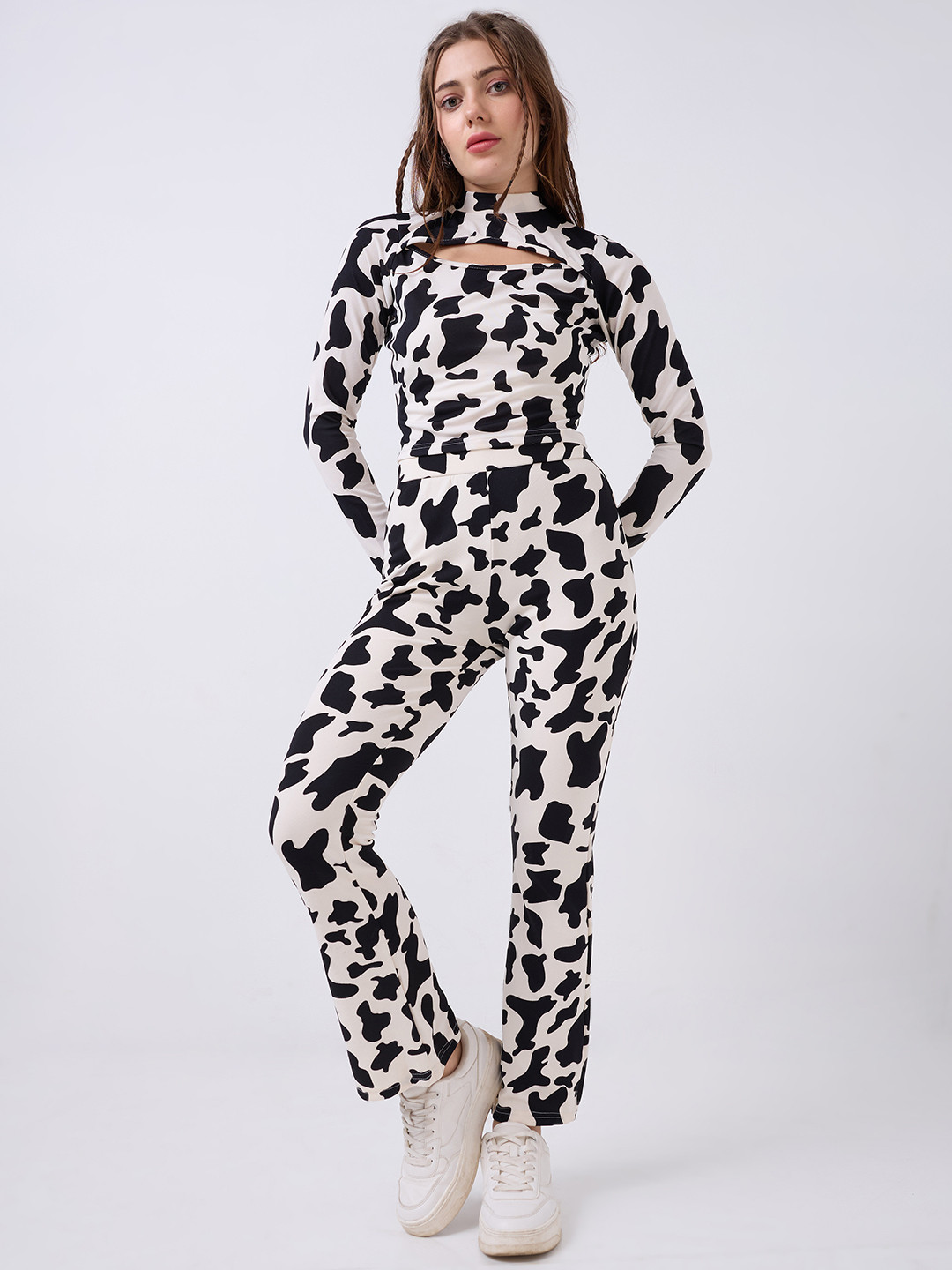 

SZN Animal Printed High Neck Top With Trousers, White