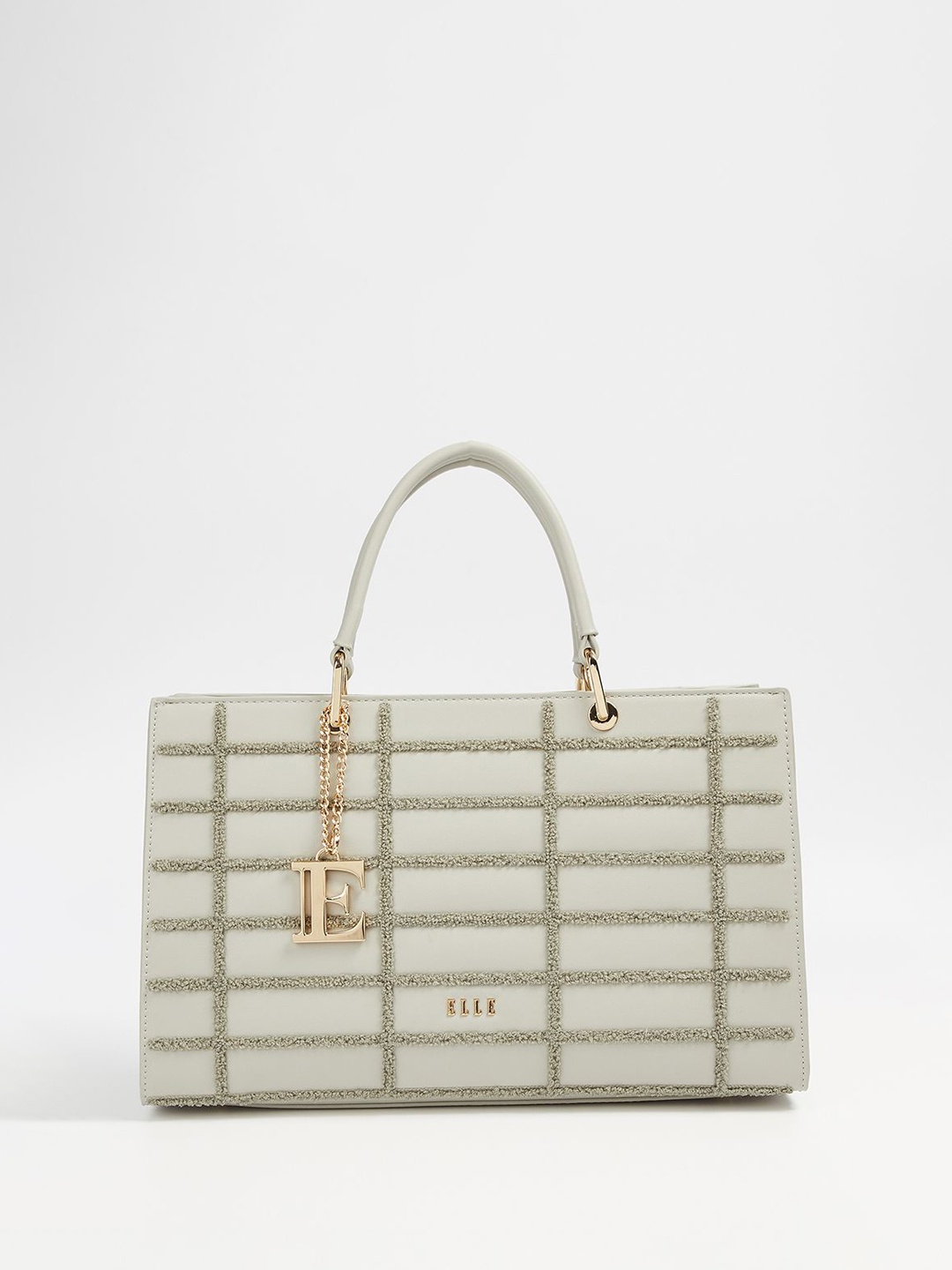

ELLE Women Textured Structured Handheld Bag, Grey