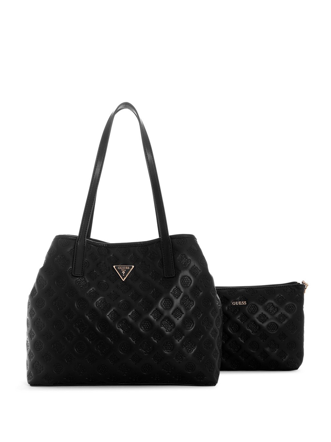 

GUESS Printed PU Structured Tote Bag with Fringed, Black