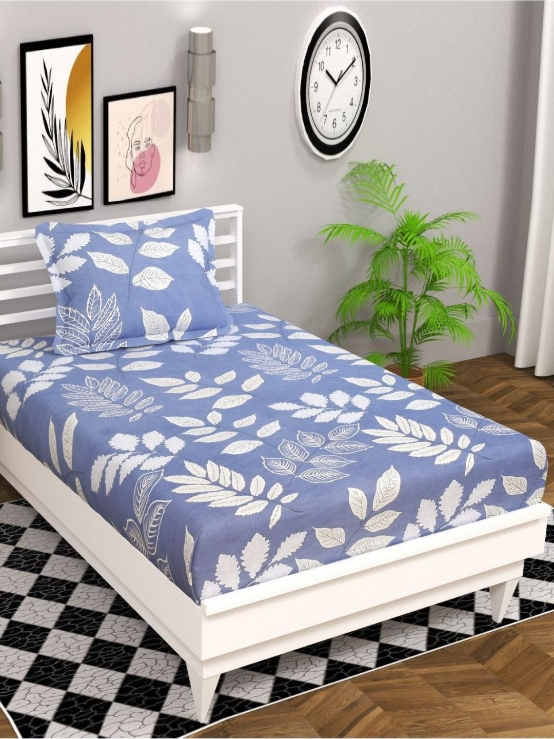 

bsb home Silver-Toned & Grey Floral 144 TC Single Bedsheet with 1 Pillow Covers