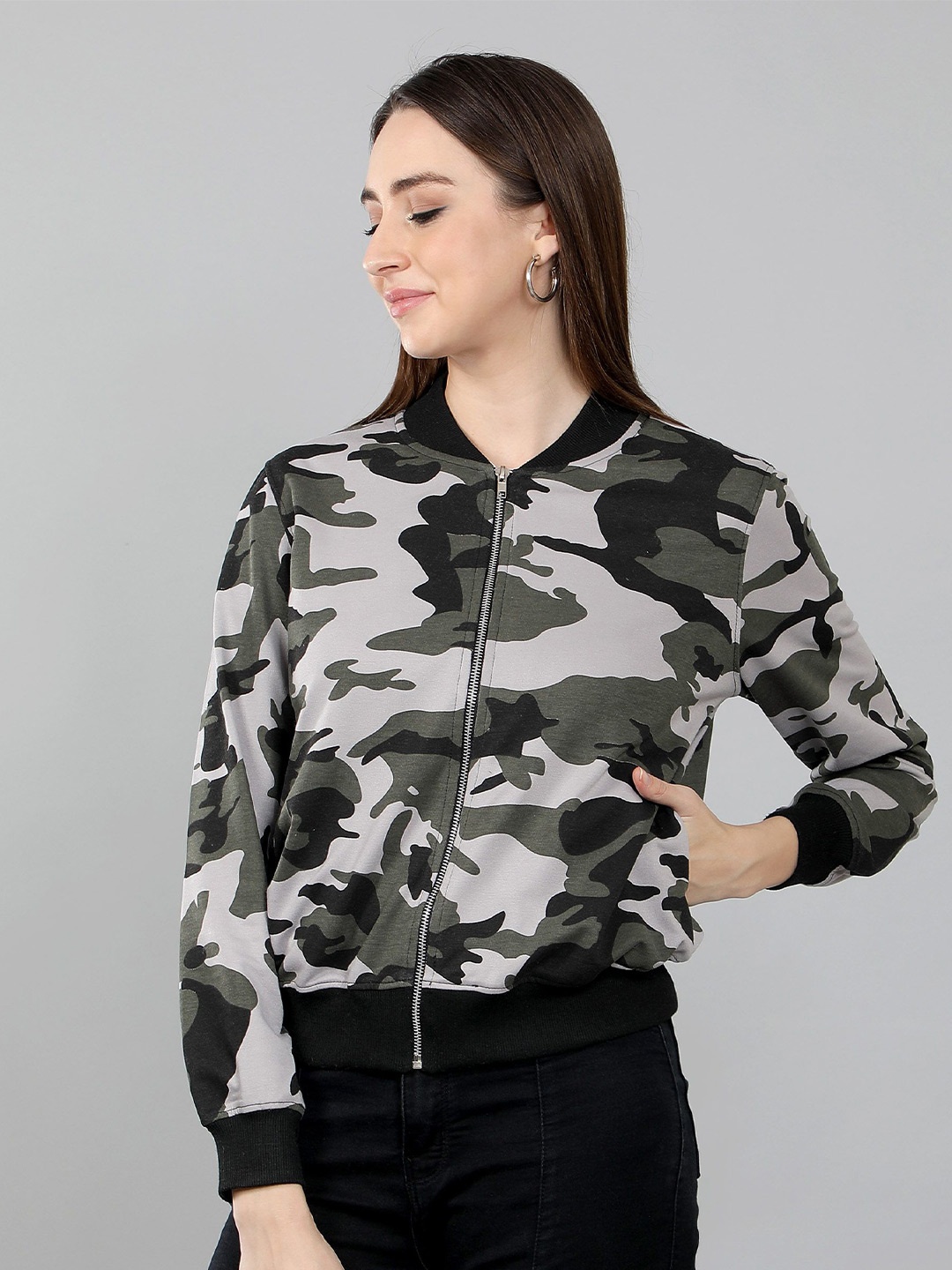 

NUEVOSDAMAS Women Cotton Camouflage Printed Sweatshirt, Grey