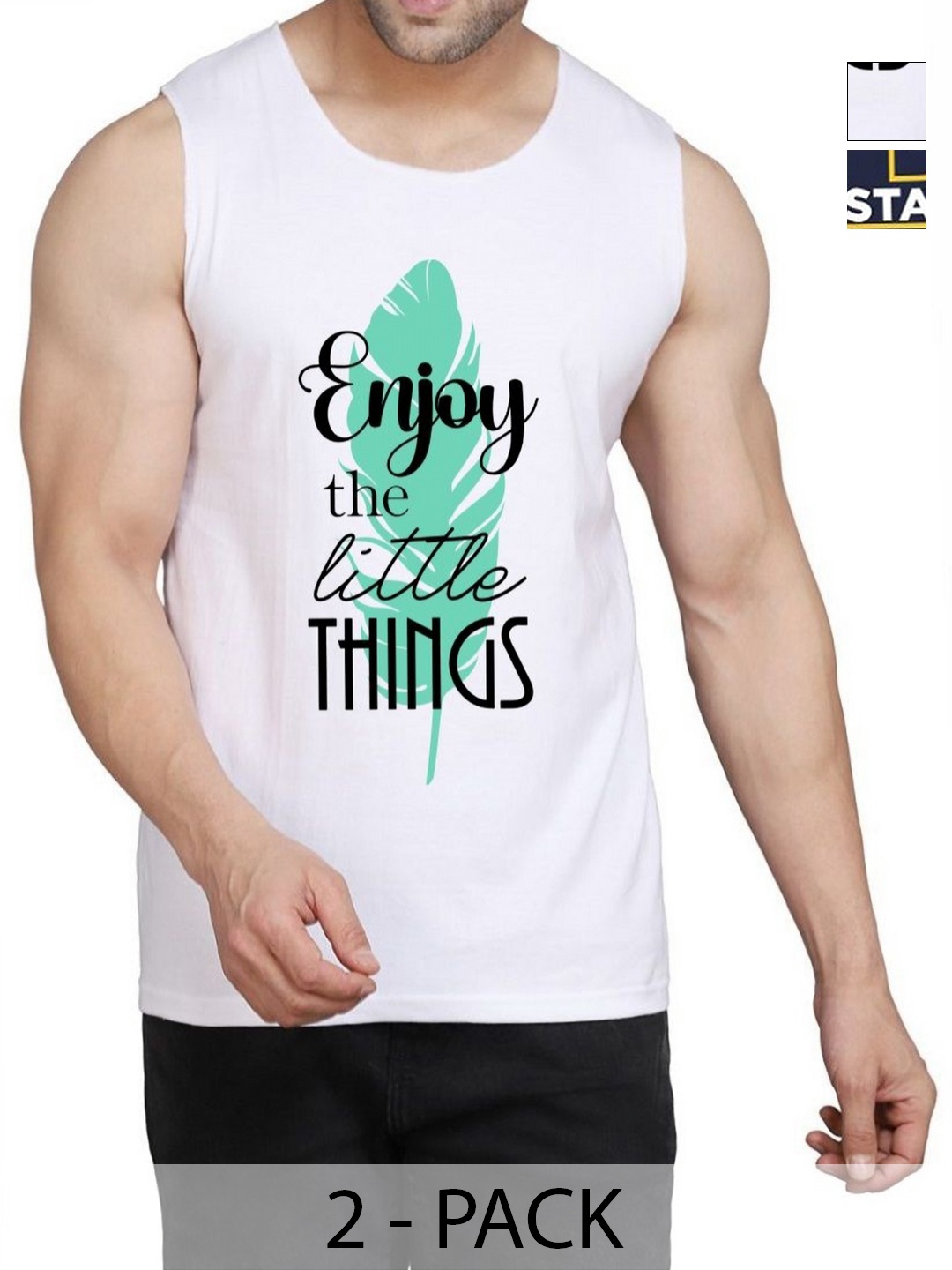 

WOOSTRO Men Pack Of 2 Typography Printed Round Neck Cotton Slim Fit T-shirts, White
