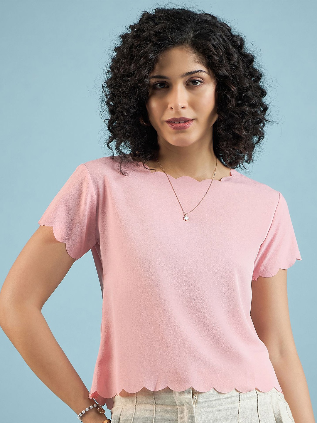 

DressBerry Women Round Neck Top, Peach