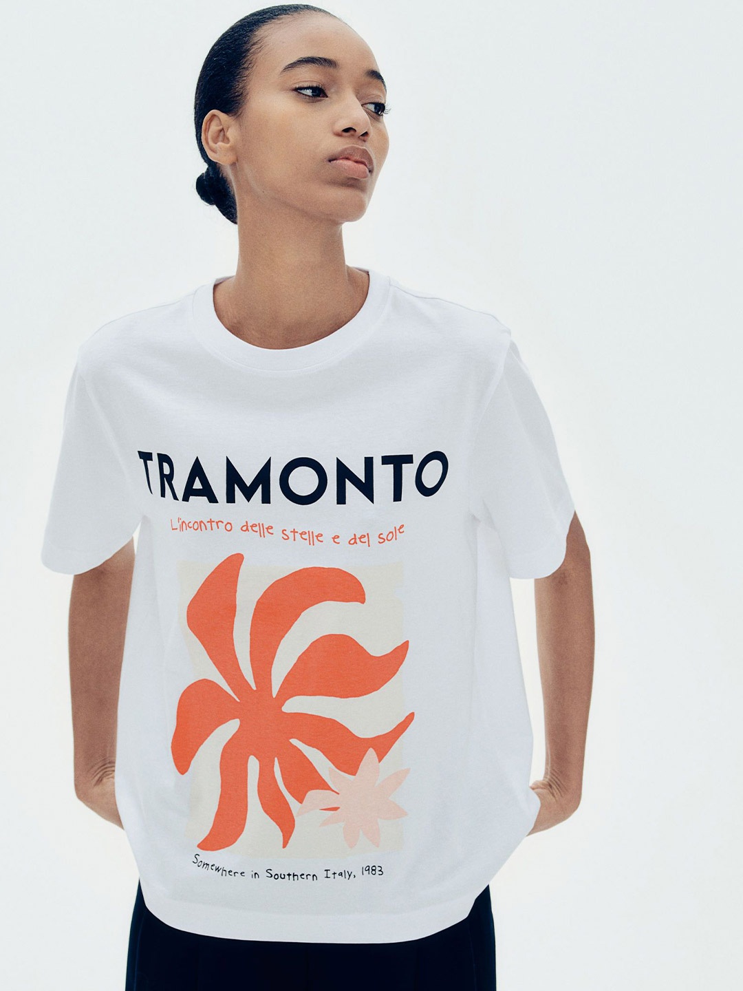

H&M Printed Cotton T-Shirt, White