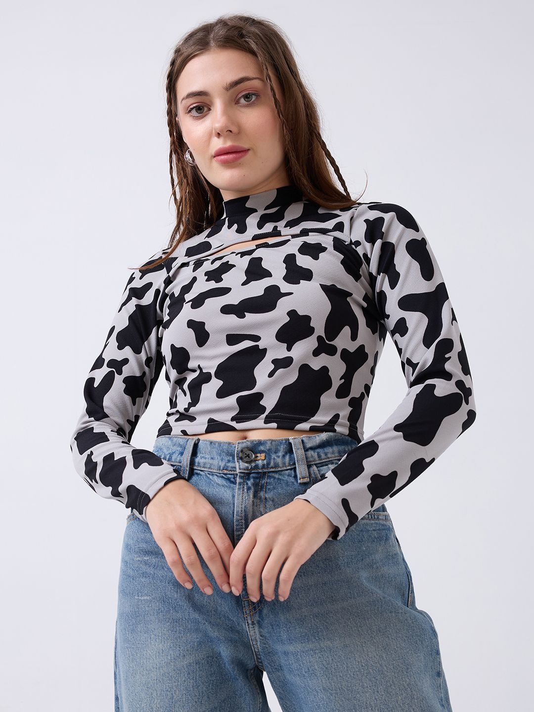 

SZN Animal Print Crop Top, Grey