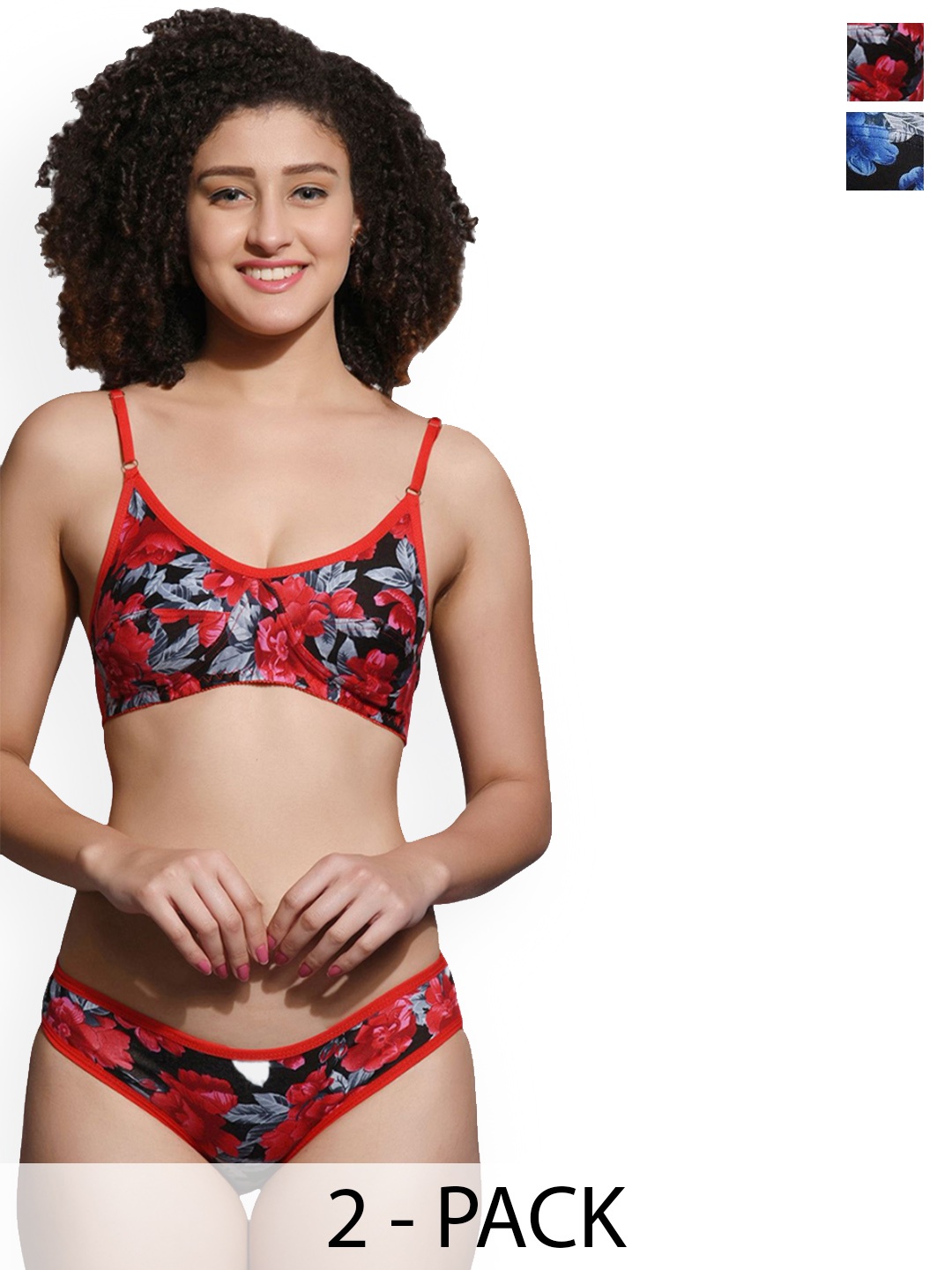 

chia fashions Pack Of 2 Printed Non Padded Lingerie Set CHIAF-333-RED-BLU-30B