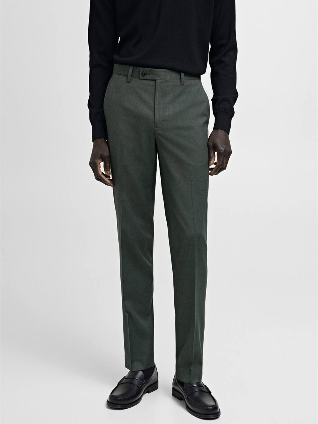 

MANGO MAN Checked Formal Trousers, Charcoal