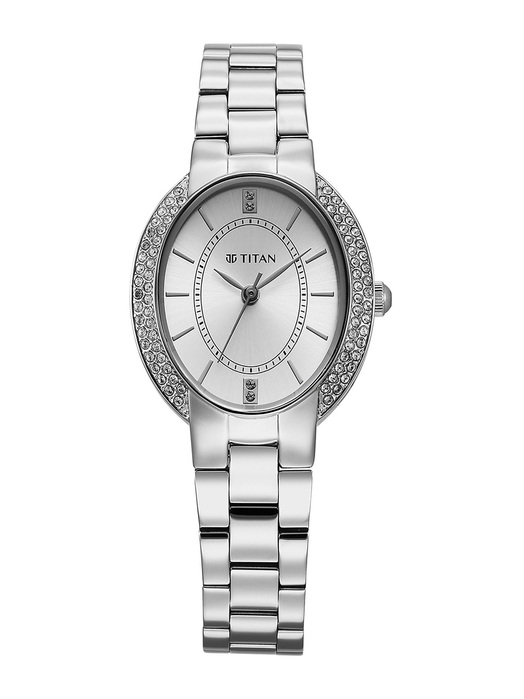 

Titan Women Embellished Dial & Stainless Steel Bracelet Style Straps Watch 95304SM01, Silver