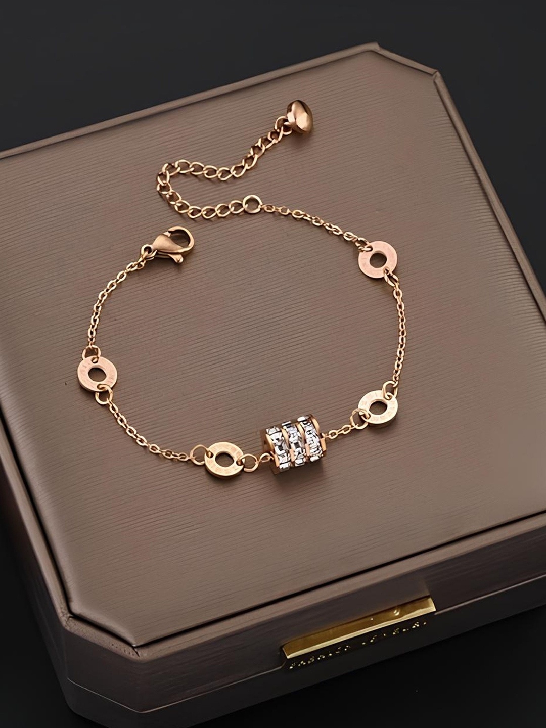 

KARISHMA KREATIONS Stainless Steel Rose Gold-Plated Cubic Zirconia Studded Bracelet