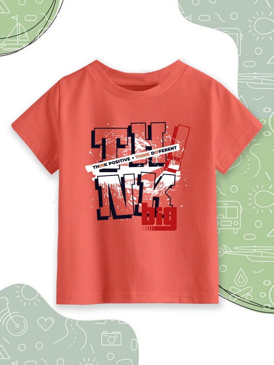 

Provogue Boys Typography Printed Round Neck Cotton T-shirt, Coral