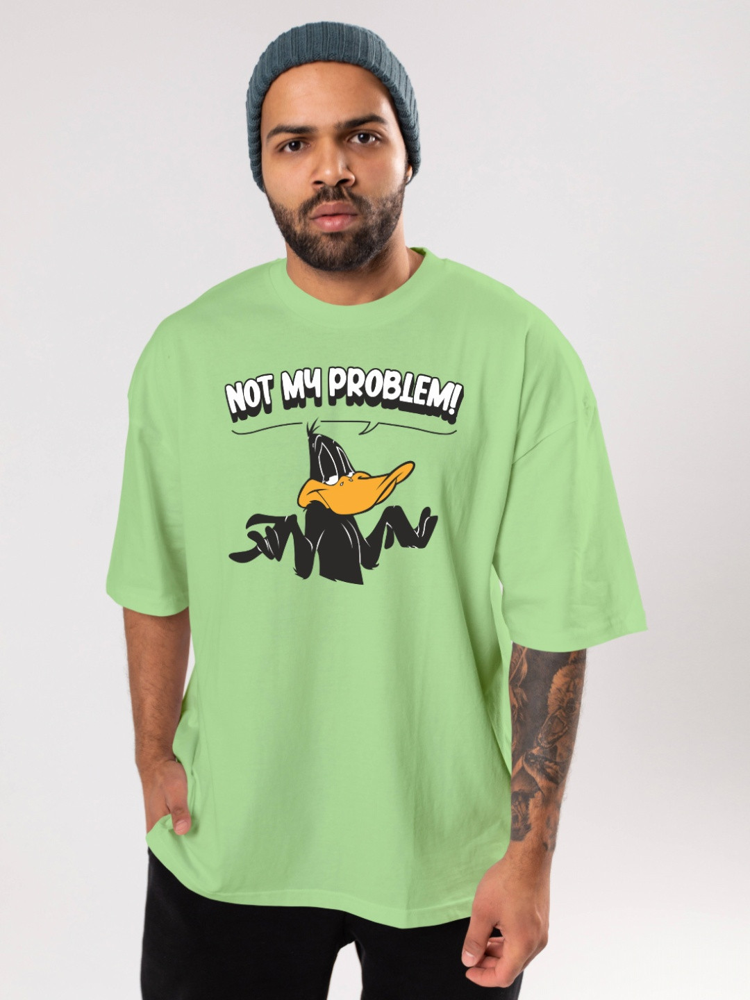 

FLYIND VOGUE OUTFIT Men Looney Tunes Bio Finish Graphic Printed Cotton Oversized T-shirt, Green