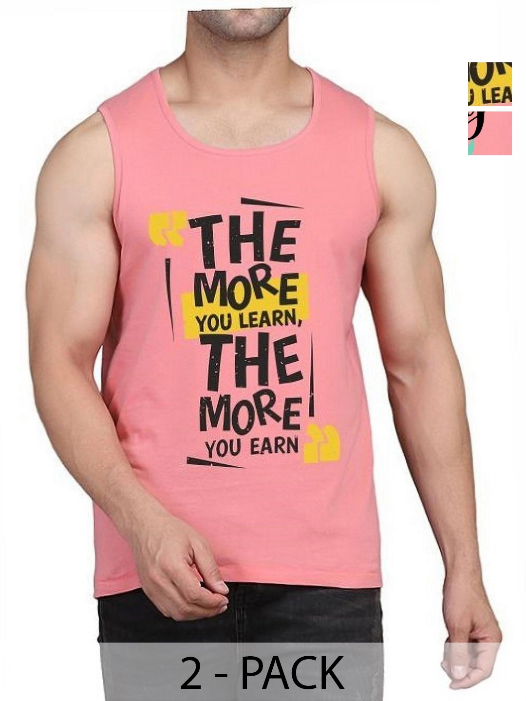 

WOOSTRO Men Pack Of 2 Typography Printed Round Neck Cotton Slim Fit T-shirts, Peach